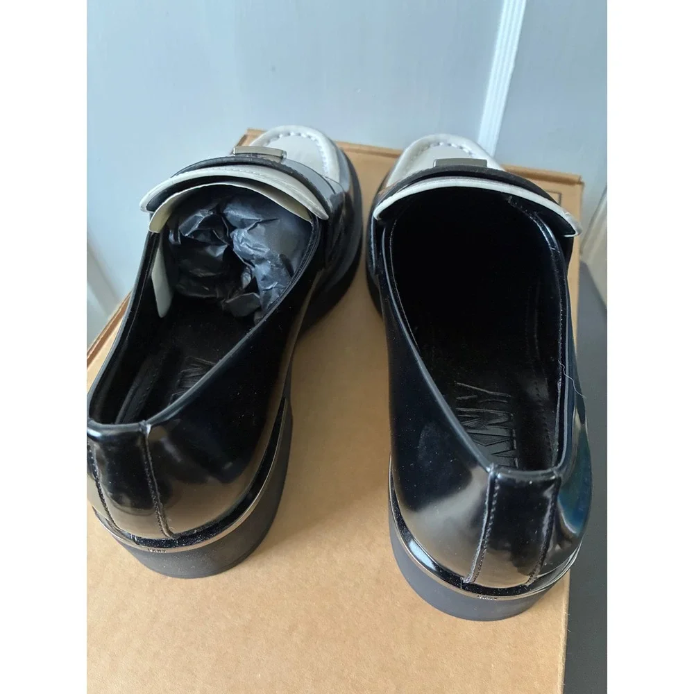 DKNY Womens Bicolor Penny Loafers Black Cream Logo K2377240 Size 5M
